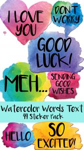 watercolor words sticker pack for imessage messsages